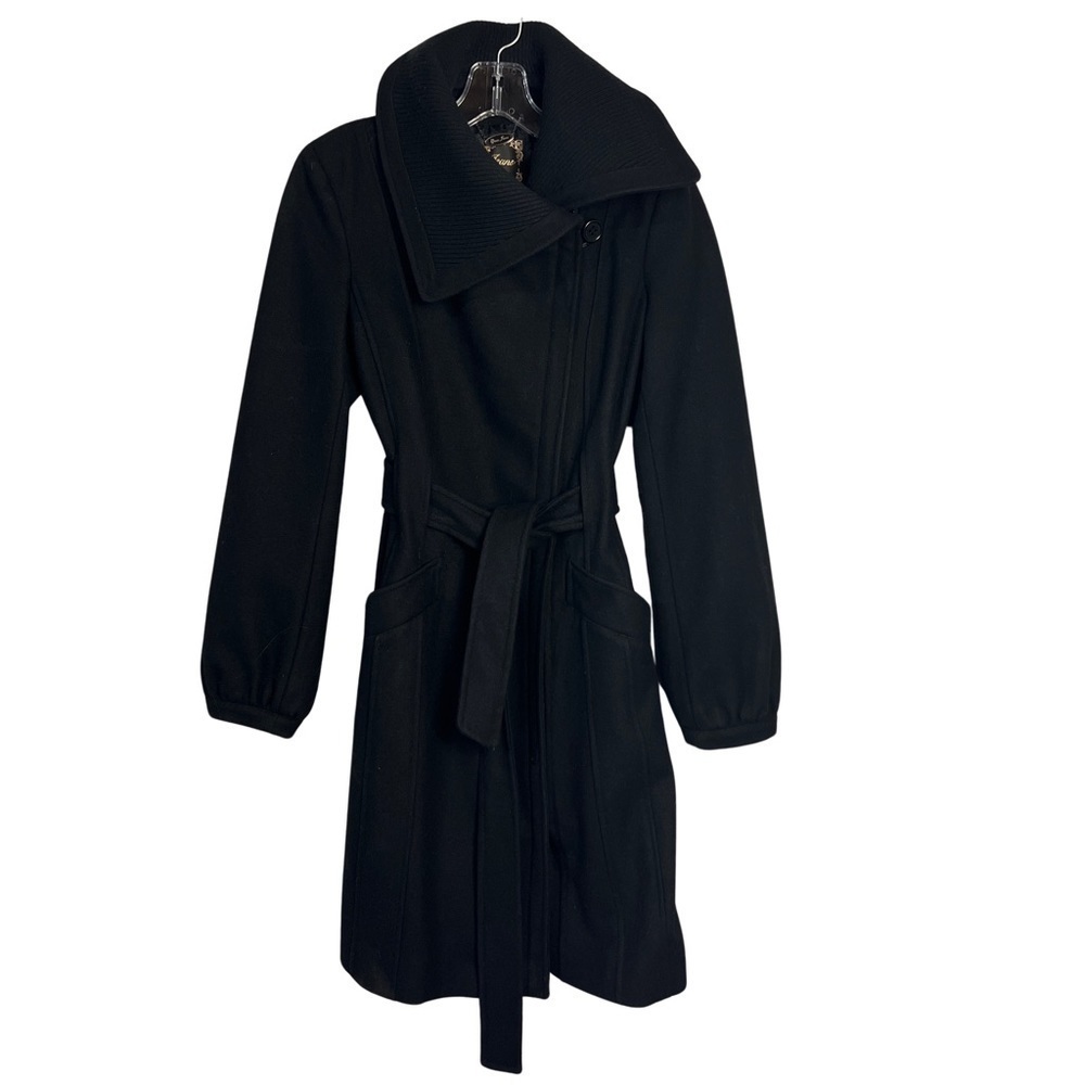 Guess Y2K Black Wool Belted Long Overcoat Pea Trench Coat